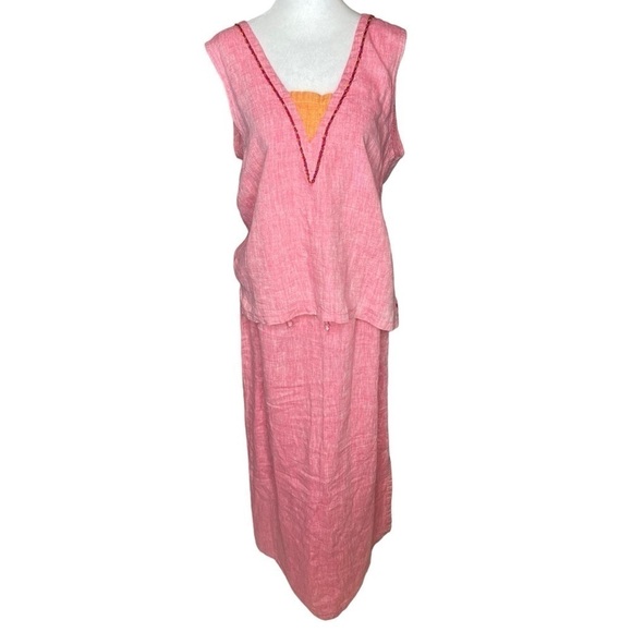 Two piece Liz & Jane Linen Pink Sleeveless Blouse & Maxi Skirt, Size Medium NWT - Picture 1 of 15